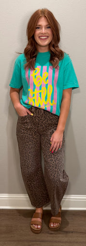 Risen Leopard Slouchy Crop Barrel with Rope Tie Waist