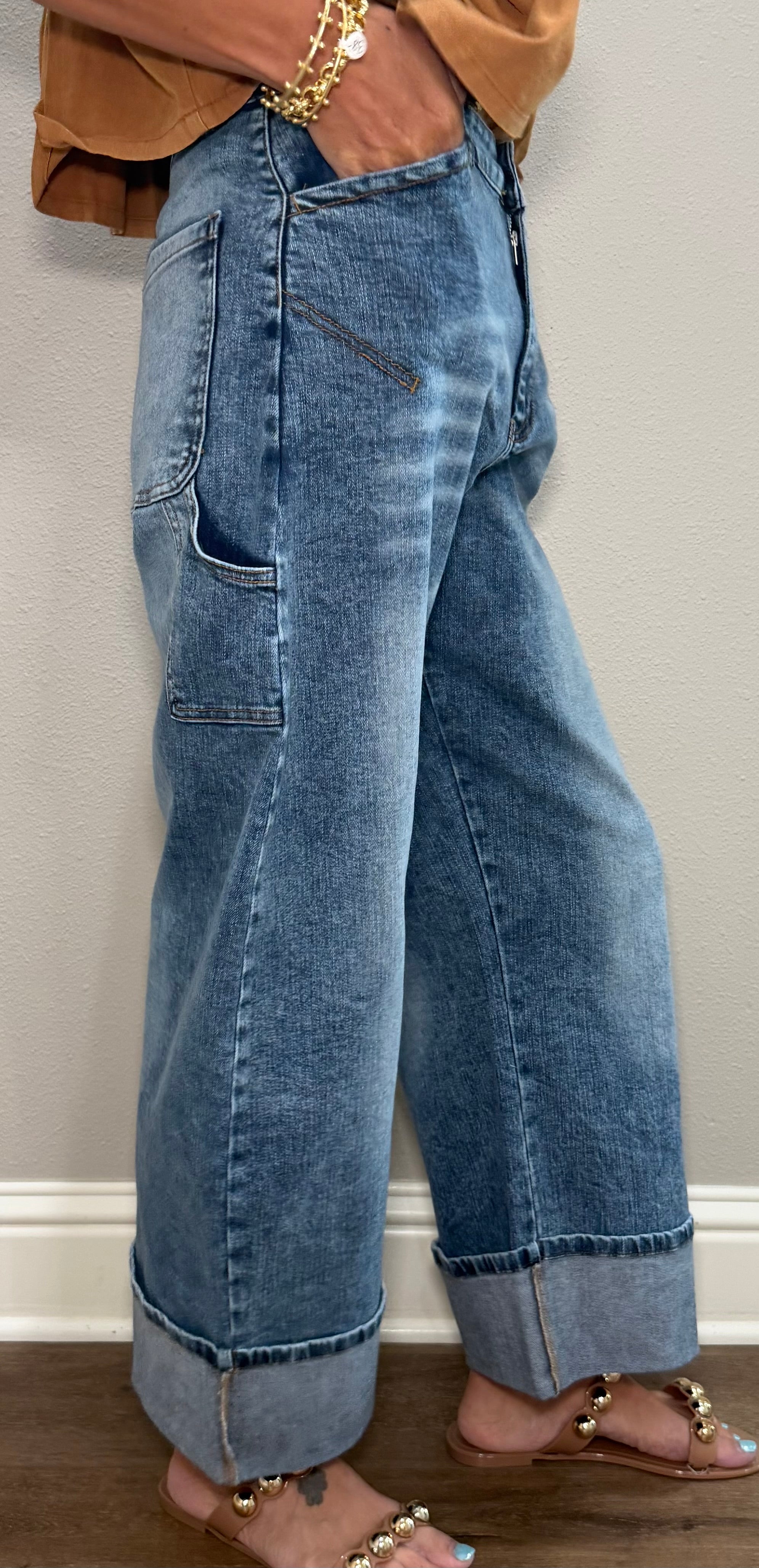 Denim Jean w/ Cuffed Hem & Cargo Pocket