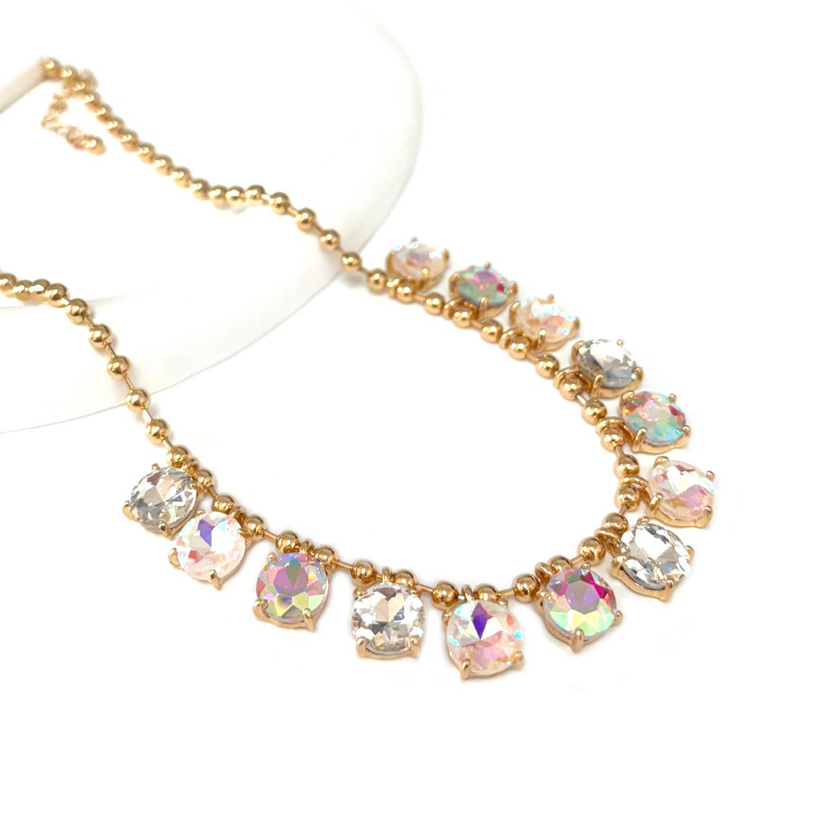 Crystal Glass Bead Dangle Station Ball Beaded Chain Necklace - 2 COLORS