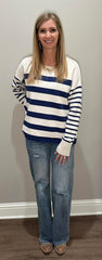 Navy & Cream Striped Lightweight Sweater