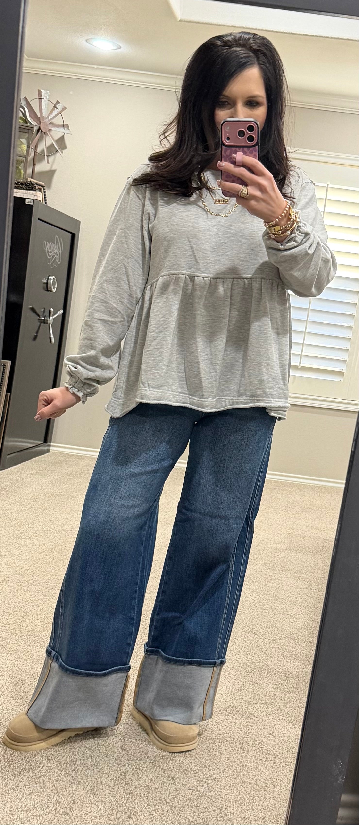 Heather Grey Washed Terry Babydoll Top