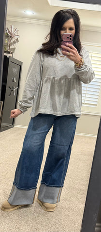 Heather Grey Washed Terry Babydoll Top