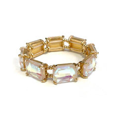 Rectangular Glass Crystal Linked Stretch Bracelet - 2 COLORS