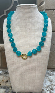 Medium Sized Aqua Beaded Necklace w/ Magnetic Closure