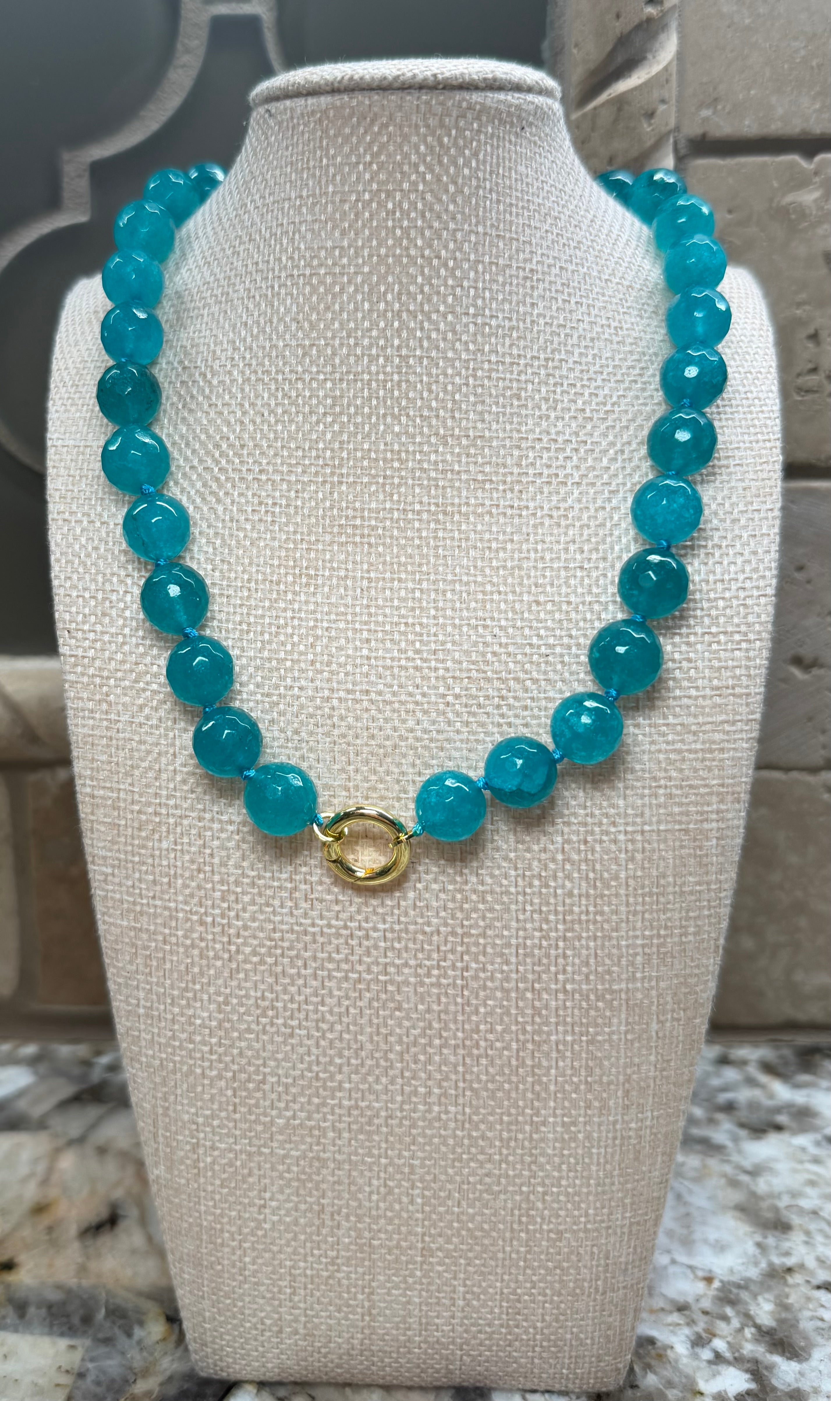 Medium Sized Aqua Beaded Necklace w/ Magnetic Closure
