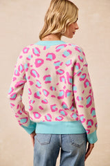 Fuchsia/Mint Leopard Cardigan