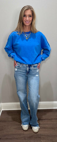 Blue Mineral Washed French Terry Pullover