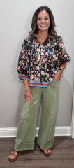 Chocolate 3/4 Sleeve Floral Top
