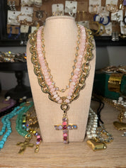 Pink Cross Necklace Stack