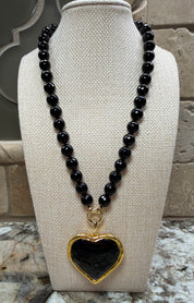 Black Stone Heart Charm