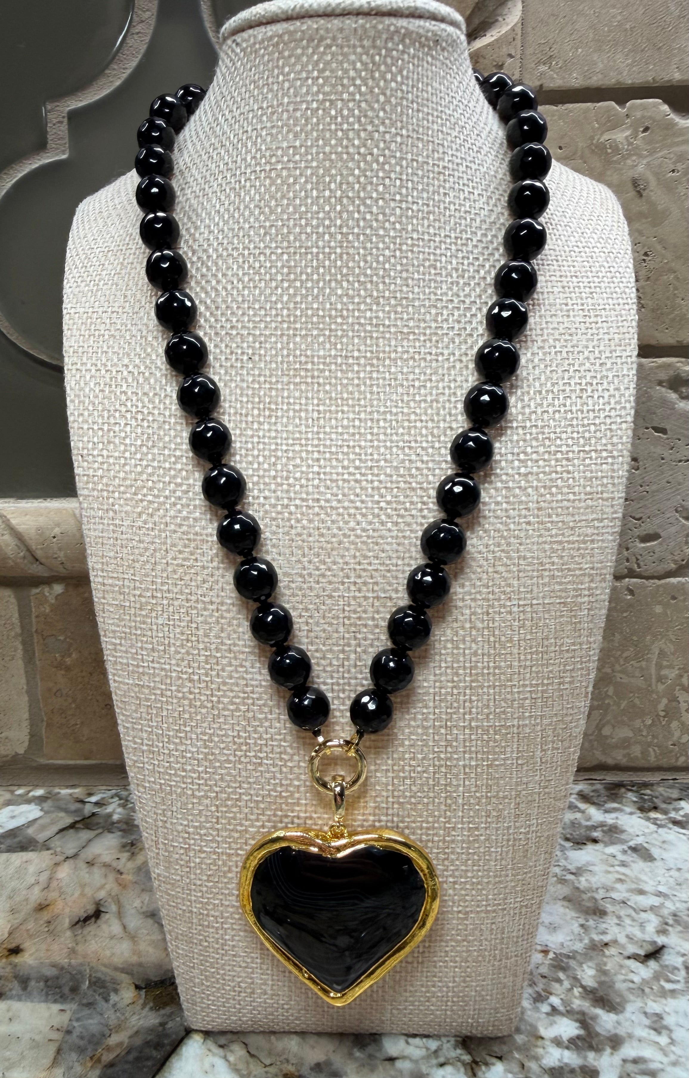 Black Stone Heart Charm
