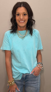 Short Sleeve French Terry Rounded Hem Tee - 2 COLORS