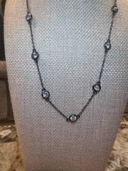 Dark Silver Crystal Necklace w/ Chain Spaces - Multiple Lengths