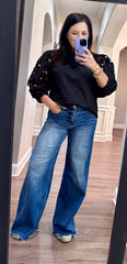 THML Black Eyelet Sleeve Top