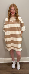 Mocha Rugby Striped T-Shirt Dress