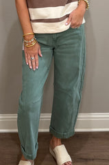 Olive Barrel Cropped Denim Pants