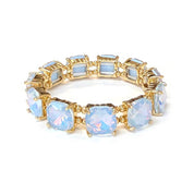 Cushion Cut Glass Crystal Linked Stretch Bracelet - 6 COLORS