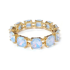 Cushion Cut Glass Crystal Linked Stretch Bracelet - 6 COLORS