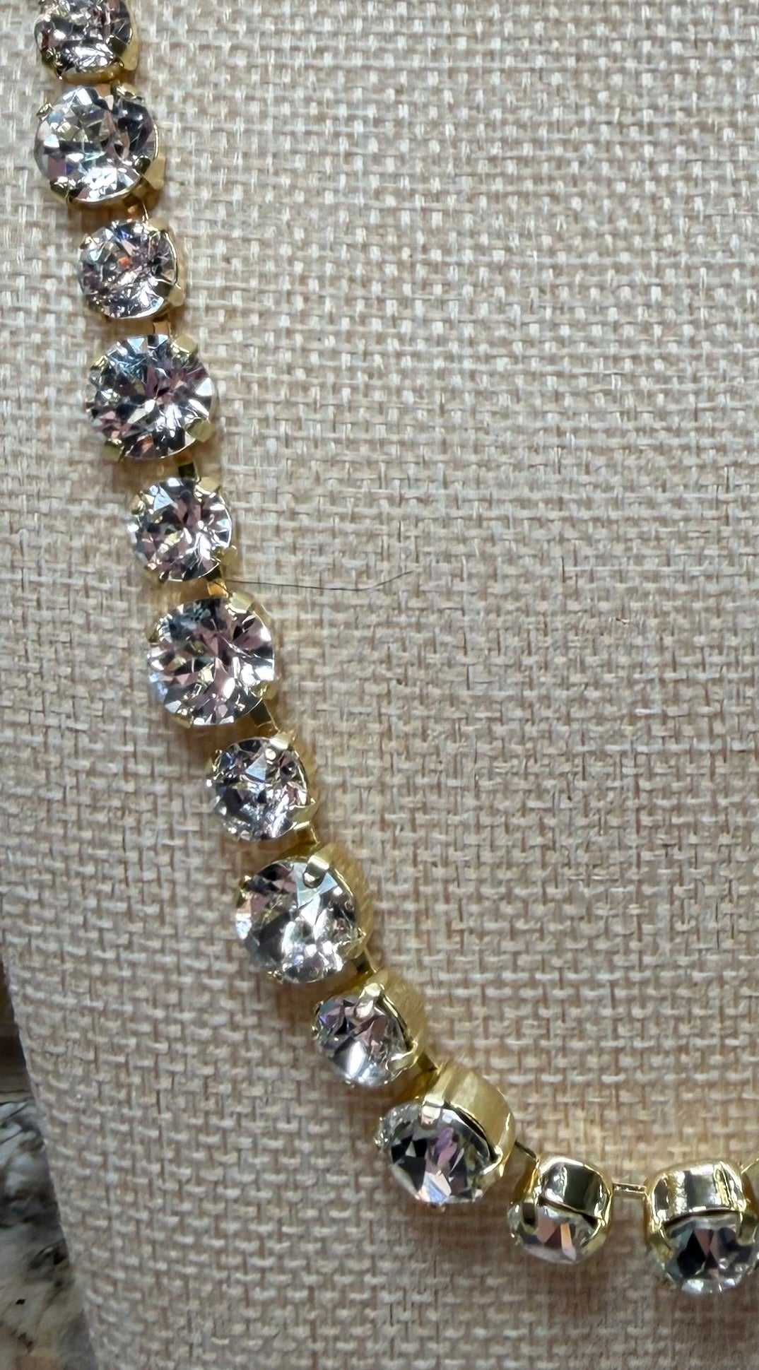 Gold Rhinestone Linked Necklace - Alternating Size Stones