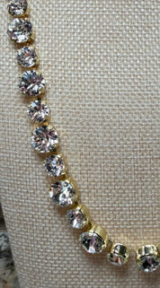 Gold Rhinestone Linked Necklace - Alternating Size Stones