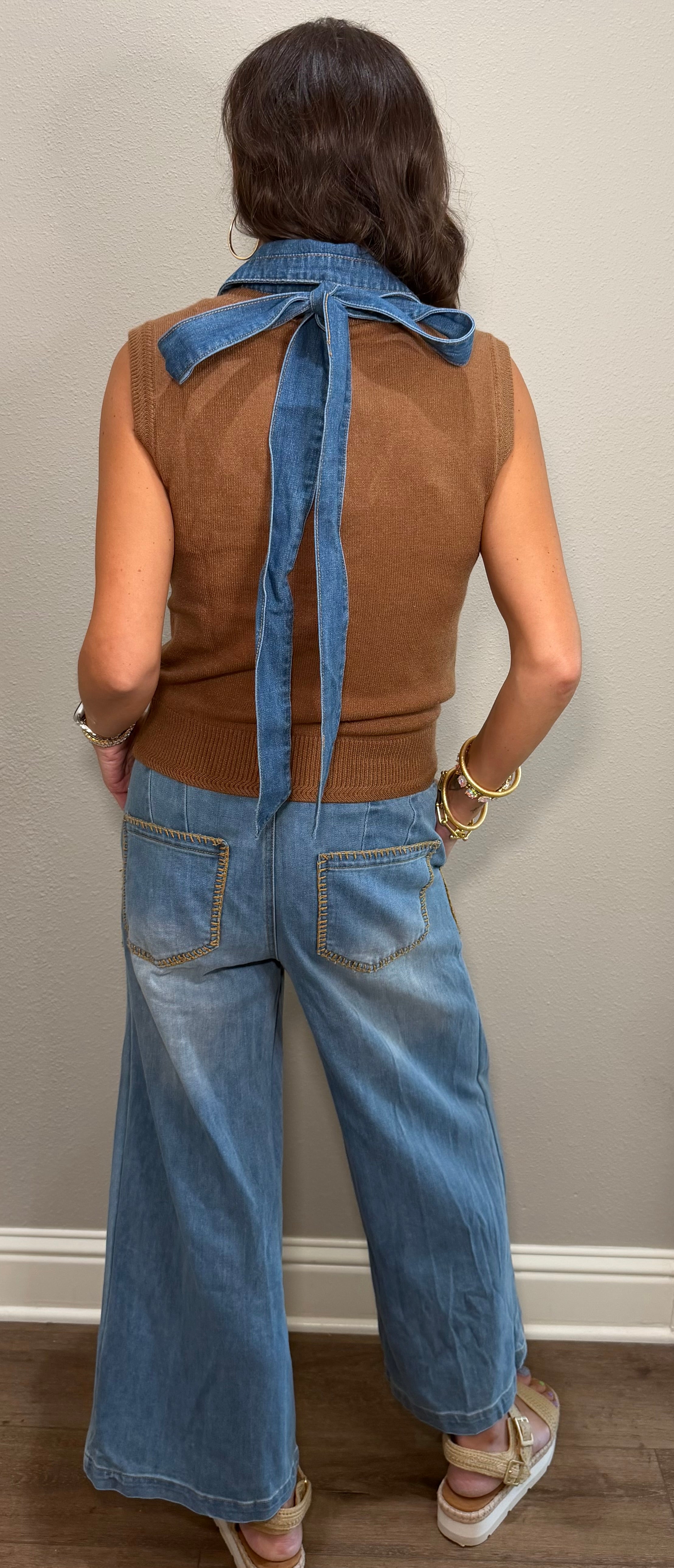 Whipstitch Pocket Cropped Denim Pants