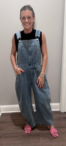Denim Barrel Overalls