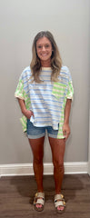 Blue/Lime Striped Pocket Tee