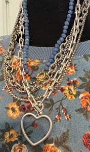 Silver Heart w/ Blue Accent Necklace Stack