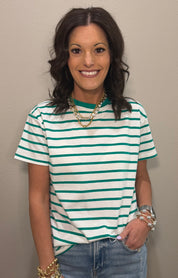 Cotton Striped Crew Neck Basic Tees - 4 COLORS