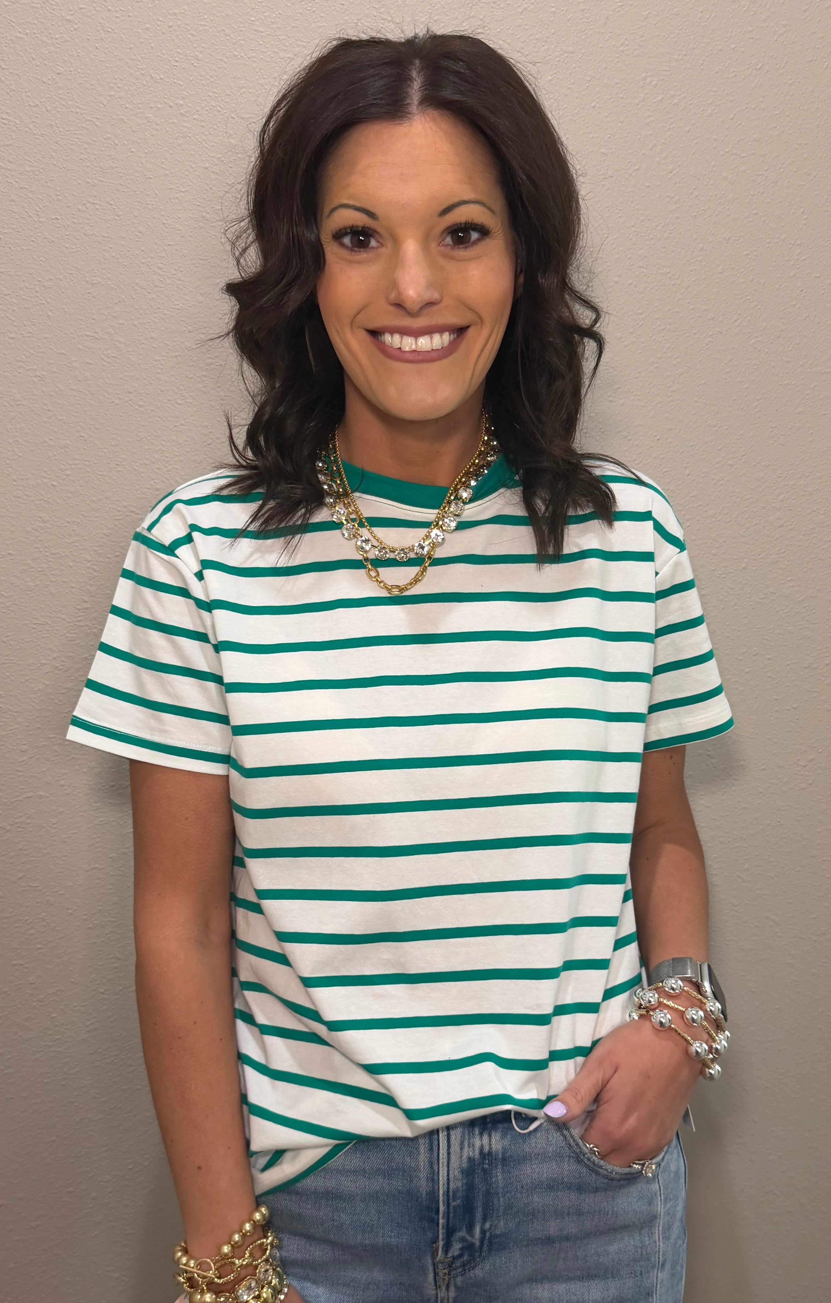 Cotton Striped Crew Neck Basic Tees - 4 COLORS