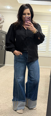 Black Button Down w/ Puff Sleeves