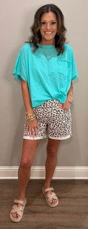 Mint Exposed Seam Boxy Pocket Tee Top