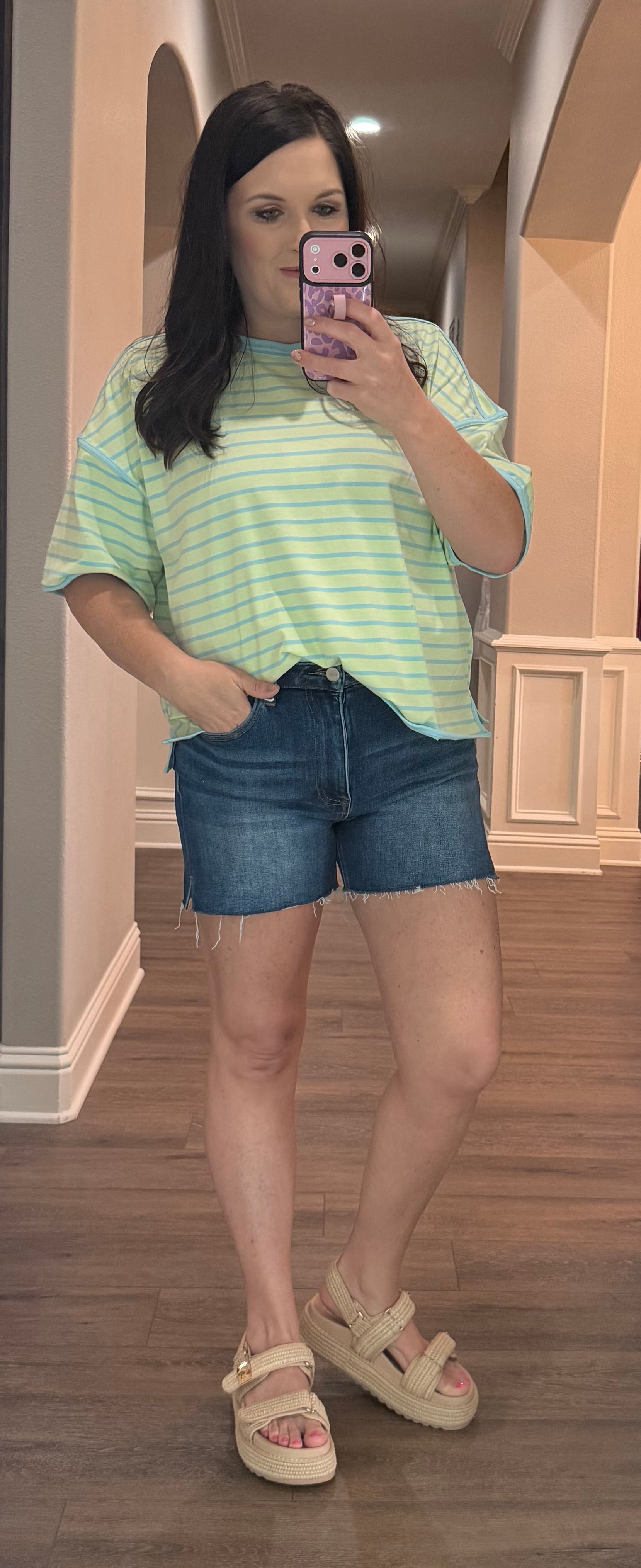 Mint/Blue Striped Knit Tee