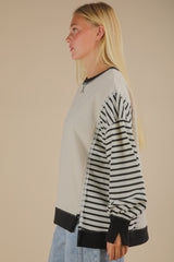Cream Oversized Striped Knit Top