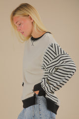 Cream Oversized Striped Knit Top