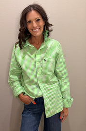 Bright Green Plaid Ruffle Collar