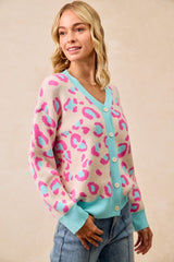 Fuchsia/Mint Leopard Cardigan