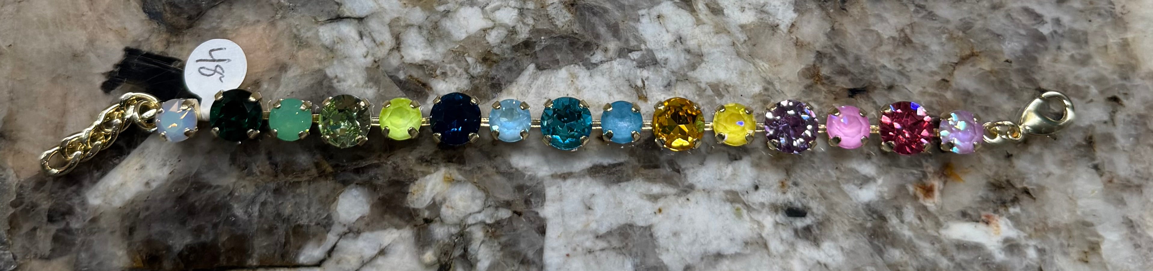 Colorful Rhinestone Linked Bracelet - Alternating Size Stones