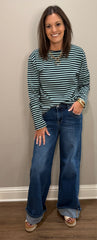 Mint/Navy Striped Long Sleeve Tencel Tee