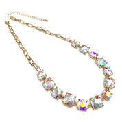 Cushion Cut Square Glass Crystal Linked Chain Necklace