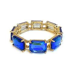 Rectangular Glass Crystal Linked Stretch Bracelet - 2 COLORS
