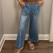 Whipstitch Pocket Cropped Denim Pants