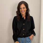 Black Suede Blouson Bottom Button Up Jacket