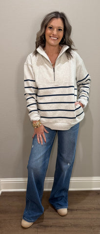 Navy Striped Half Zip Pullover
