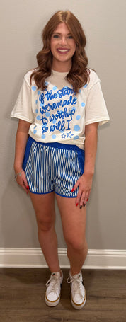 Blue & White Stripe Windbreaker Top & Shorts Set