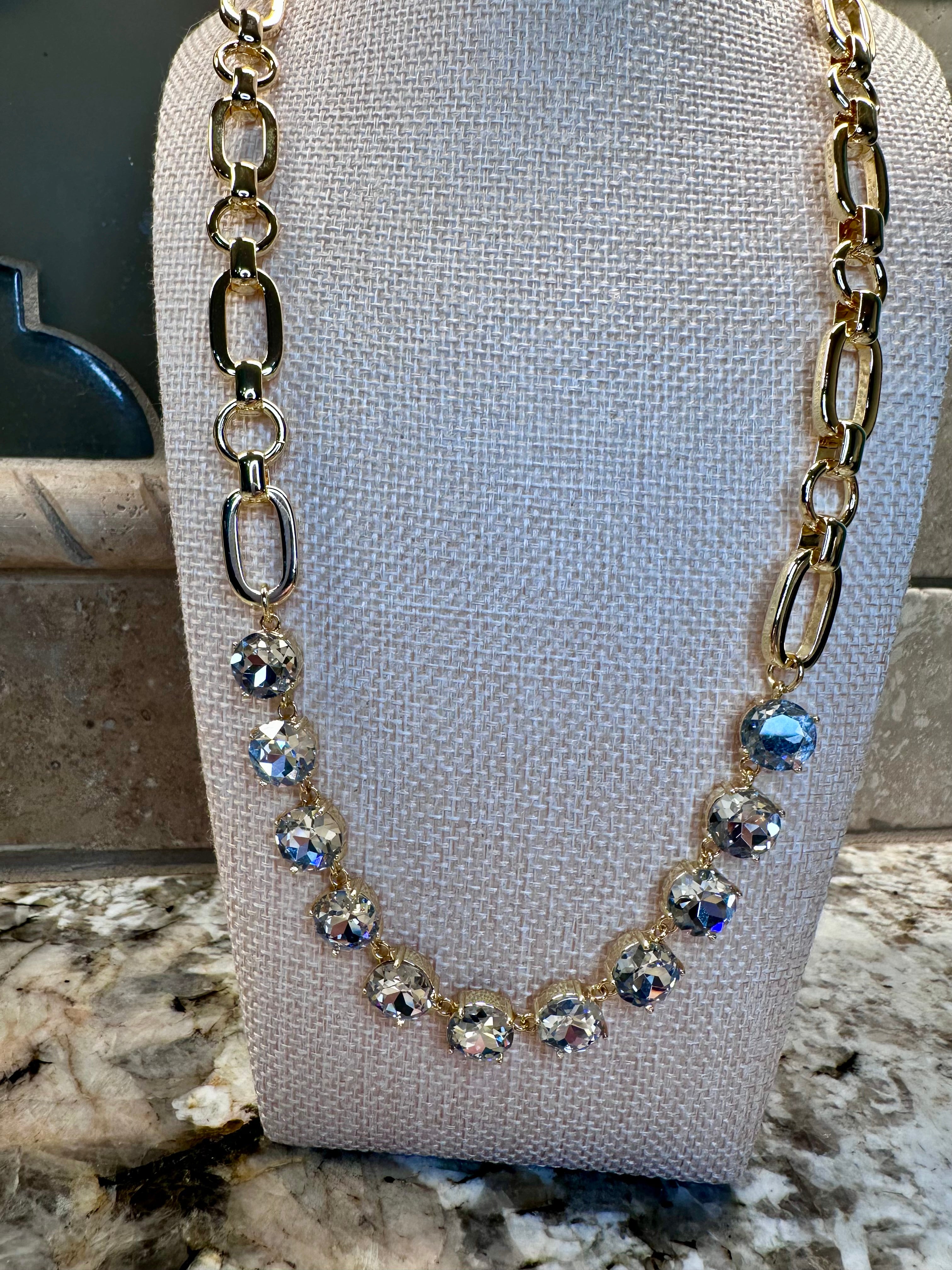 Gold Chain Necklace w/ Crystal Stones - 3 Styles