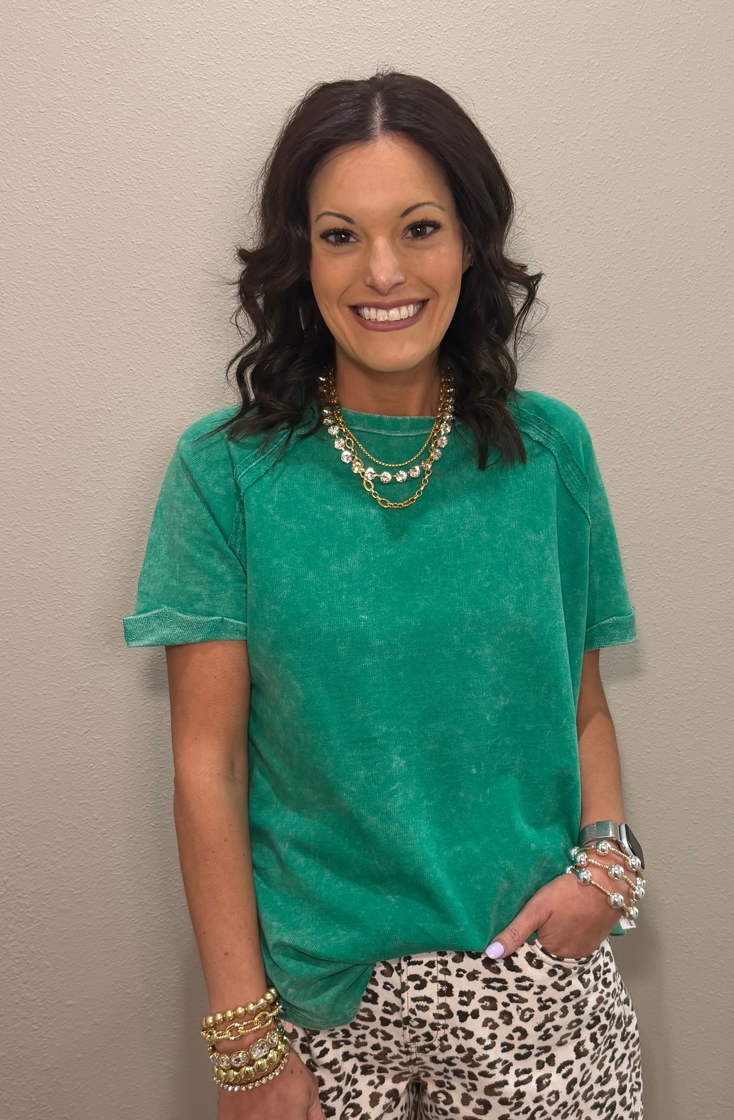 Short Sleeve French Terry Rounded Hem Tee - 2 COLORS