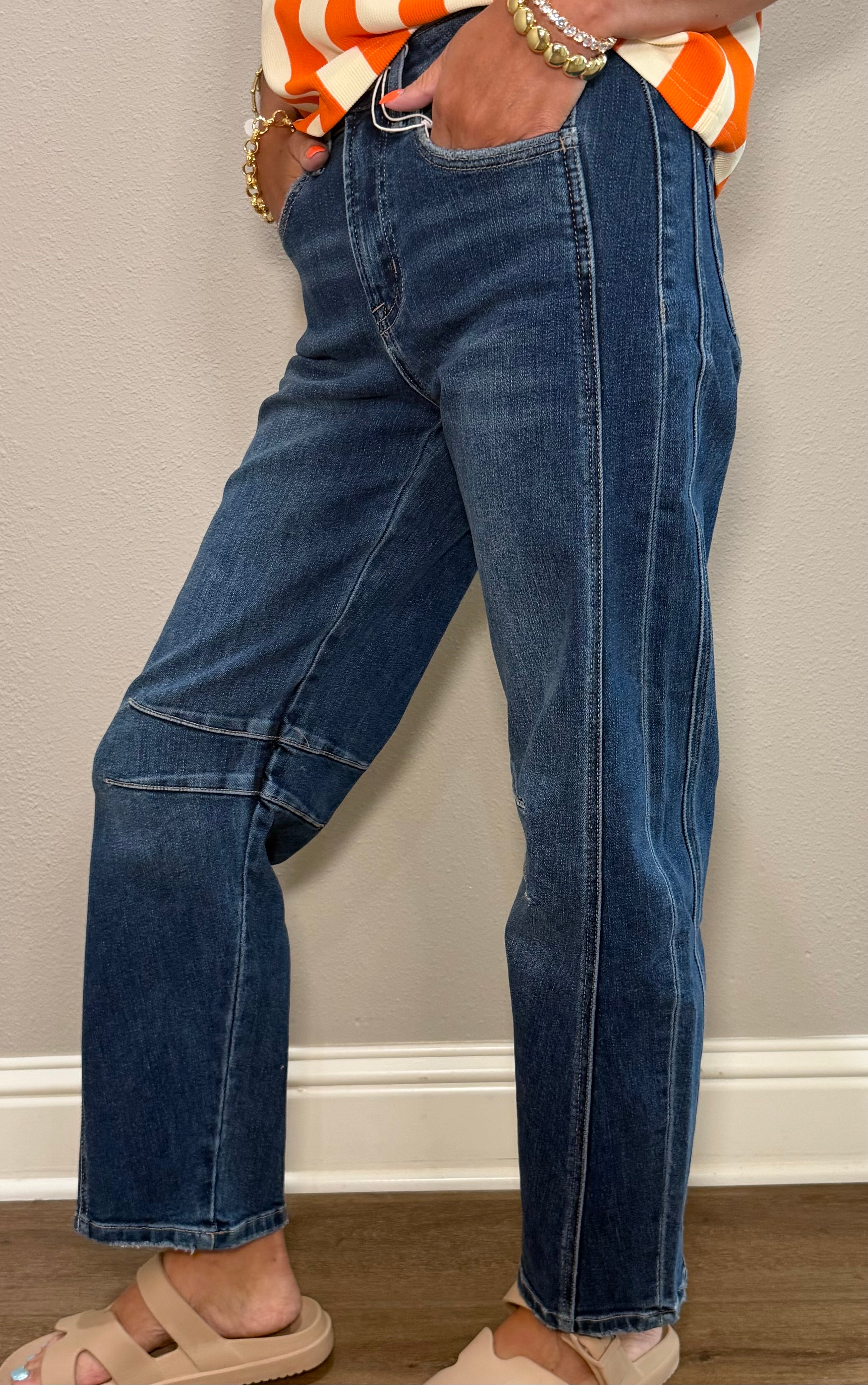 Dark Wash High Rise Barrel Jean