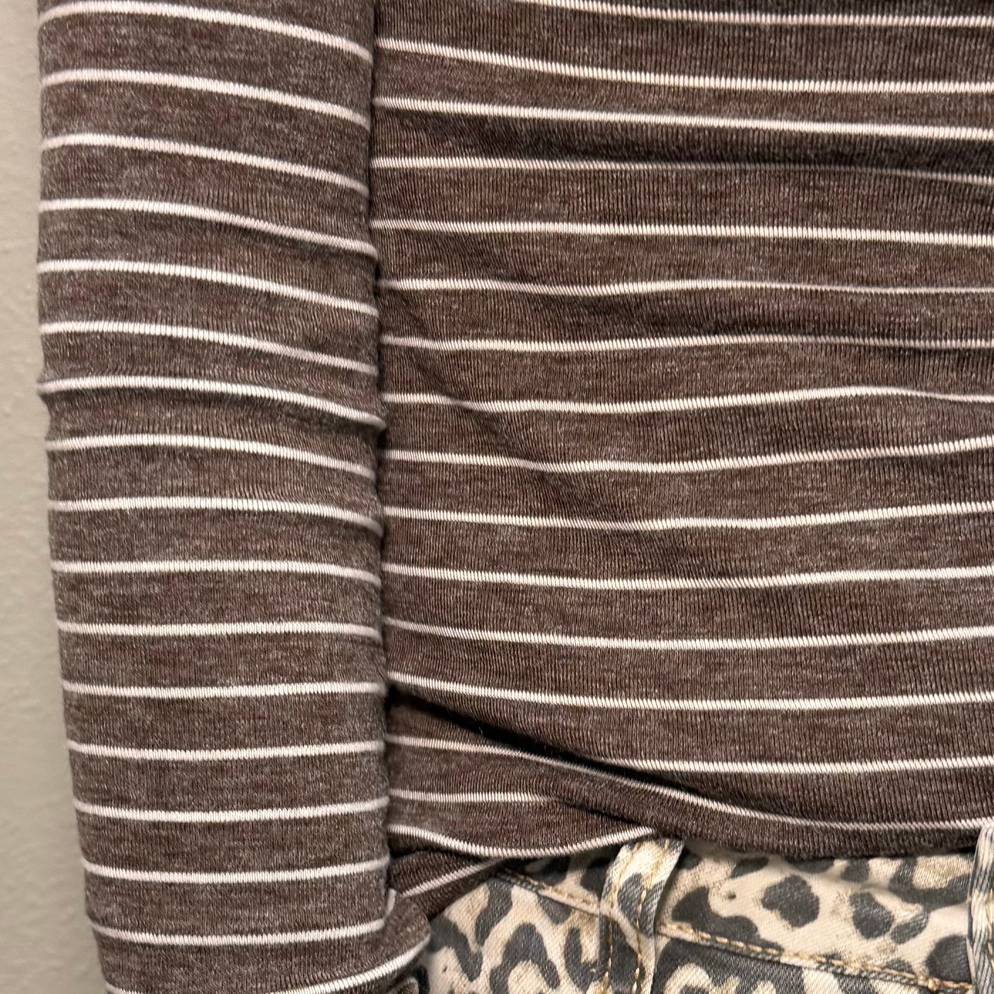 Brown Striped Mock Neck Long Sleeve Top