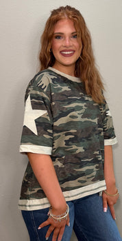 Vintage Camo Cotton Tee w/ Star Accents
